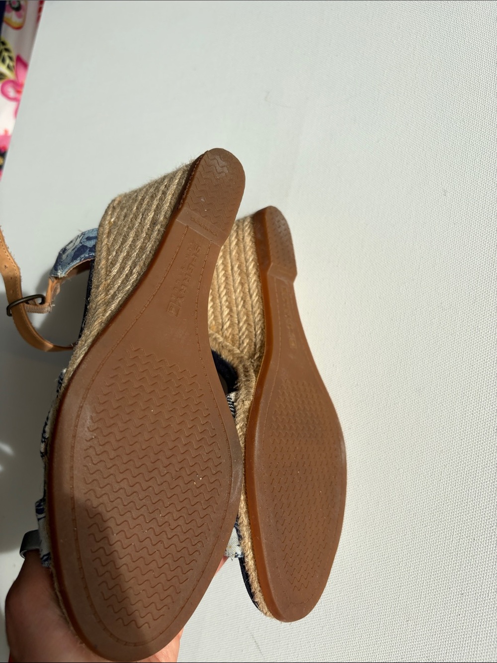 Sperry Blue Floral & Striped Espadrille Wedge Sandals 8.5 - Picture 6 of 8